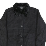 BARRAGE Womens Black Button Jacket M Polyester Blend Faux Fur Trim Winter