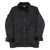 BARRAGE Womens Black Button Jacket M Polyester Blend Faux Fur Trim Winter