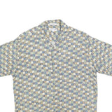 PIERRE CARDIN Mens Blue Beige Checked Rayon Shirt L Short Sleeve Lightweight