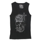 KINGZ BLACK Womens Black Skull Graphic Cotton Blend Vest L Sleeveless Casual