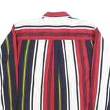 BRETT Mens Red & Navy Stripe Cotton Shirt XL Casual Long Sleeve Pocket Button