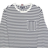 TOMMY HILFIGER Womens Navy & White Striped Plain Crew Neck Basic Knit Jumper L