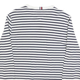 TOMMY HILFIGER Womens Navy & White Striped Plain Crew Neck Basic Knit Jumper L