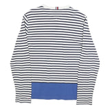 TOMMY HILFIGER Womens Navy & White Striped Plain Crew Neck Basic Knit Jumper L