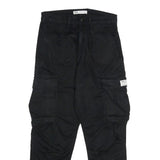 ZARA Mens Black Regular Cargo Trousers W30 L30 Cotton Blend Zip Pocketed