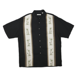 CAMPIA MODA Mens Black & Cream Palm Tree Print Cotton Blend Shirt XL Relaxed Fit