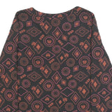 WHITE STUFF Womens Black & Orange Printed Cotton Top Long Sleeve V-Neck UK 8