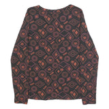 WHITE STUFF Womens Black & Orange Printed Cotton Top Long Sleeve V-Neck UK 8