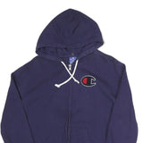 CHAMPION Womens Navy Full Zip Hoodie S Cotton Blend Drawstring Pocket