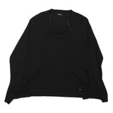 DKNY Womens Black Plain Jumper Crew Neck Basic Knit L Cotton Blend