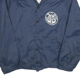 Mens Navy Blue Nylon Jacket L Button Closure Plain Lightweight Casual