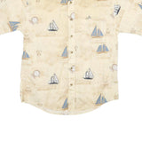 PURTIAN Mens Cream & Blue Nautical Print Cotton Shirt M Casual Short Sleeve