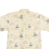 PURTIAN Mens Cream & Blue Nautical Print Cotton Shirt M Casual Short Sleeve