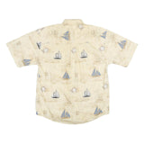 PURTIAN Mens Cream & Blue Nautical Print Cotton Shirt M Casual Short Sleeve