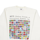 ONEITA Mens White Sweatshirt L Crew Neck Cotton Pullover International Flags