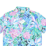 RAYARIA Mens Blue & Pink Floral Print Shirt L Polyester Blend Summer Casual