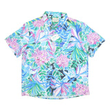 RAYARIA Mens Blue & Pink Floral Print Shirt L Polyester Blend Summer Casual