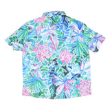 RAYARIA Mens Blue & Pink Floral Print Shirt L Polyester Blend Summer Casual