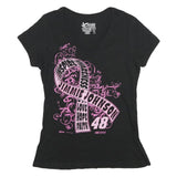 CHASE AUTHENTICS Womens Black Jimmie Johnson Graphic T-Shirt L V-Neck Cotton