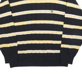 TOMMY HILFIGER Mens Black & Yellow Striped Pattern Crew Neck Basic Knit L Cotton