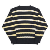 TOMMY HILFIGER Mens Black & Yellow Striped Pattern Crew Neck Basic Knit L Cotton