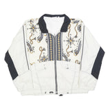 SUNSET Mens White & Black Polyester Blend Zip Jacket M Nautical Print Casual