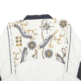SUNSET Mens White & Black Polyester Blend Zip Jacket M Nautical Print Casual