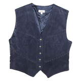 CITYLIFE Womens Navy Blue Leather Button Jacket UK 16 Suede Satin Lined Vest