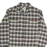 JACHS Mens Grey & Brown Checked Cotton Shirt L Button Closure Long Sleeve Casual