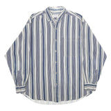 THUMS UP Mens Blue & White Striped Shirt L Cotton Casual Long Sleeve Pocket