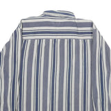 THUMS UP Mens Blue & White Striped Shirt L Cotton Casual Long Sleeve Pocket
