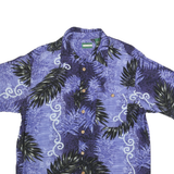 FALLS CREEK Mens Blue Rayon Hawaiian Shirt L Leaf Print Summer Casual