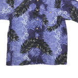 FALLS CREEK Mens Blue Rayon Hawaiian Shirt L Leaf Print Summer Casual