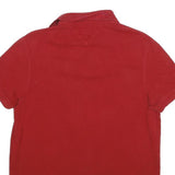 TOMMY HILFIGER Mens Red Short Sleeve Plain M Cotton Polo Shirt Classic Fit