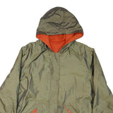 Mens Green & Orange Plain Nylon Hooded Zip Jacket L Casual Lightweight Outerwear