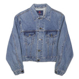 NEW & BOY Womens Blue Denim Cotton Blend Button Jacket S Plain Casual Crop