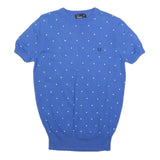 FRED PERRY Womens Blue Polka Dot Patterned Crew Neck Basic Knit UK 10 Cotton