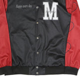 Mens Black & Red Letter M Button Jacket L Polyester Blend Satin Heart Print