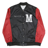 Mens Black & Red Letter M Button Jacket L Polyester Blend Satin Heart Print