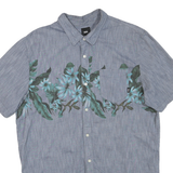 VANS Mens Blue Floral Print Short Sleeve Shirt L Casual Cotton Blend Summer