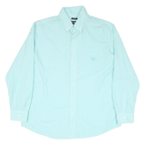 CHAPS Mens Blue Plain Cotton Blend Shirt L Button-Down Collar Long Sleeve Casual