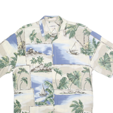 CAMPIA MODA Mens Beige & Blue Rayon Hawaiian Shirt L Tropical Beach Print Summer