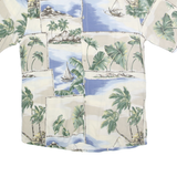 CAMPIA MODA Mens Beige & Blue Rayon Hawaiian Shirt L Tropical Beach Print Summer