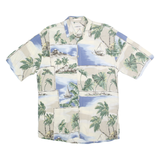 CAMPIA MODA Mens Beige & Blue Rayon Hawaiian Shirt L Tropical Beach Print Summer