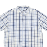 CHAPS Mens White & Blue Check Shirt L Lightweight Cotton Short Sleeve Casual