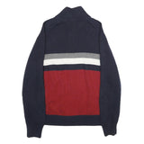 TOMMY HILFIGER Mens Navy Blue Red Grey Wool Blend Patterned Jumper Zip Neck L