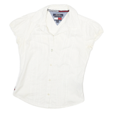 TOMMY HILFIGER Womens White Cotton Blend Shirt XXS Casual Button Up Short Sleeve