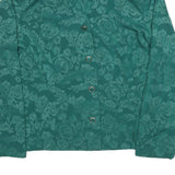 LESLIE FAY Womens Green Printed Top Long Sleeve V-Neck L Elegant Buttoned