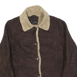 UTEX Womens Brown Suede Button Jacket S Shearling Collar Casual Outerwear