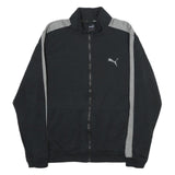 PUMA Mens Black & Grey Track Jacket L Cotton Stripe Side Zip Casual Sportswear